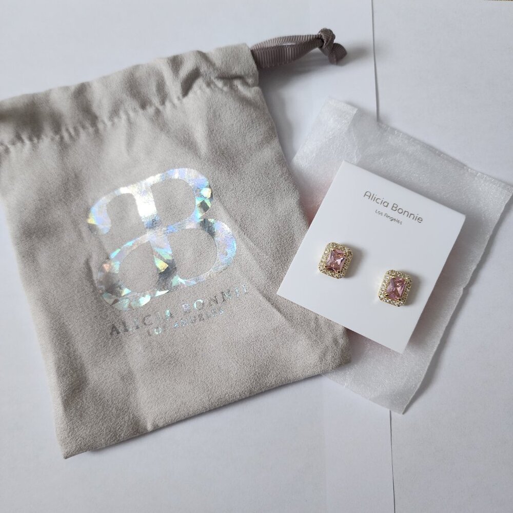 NWT Alicia Bonnie, "Aurora", Square Pink and Gold Stud Earrings